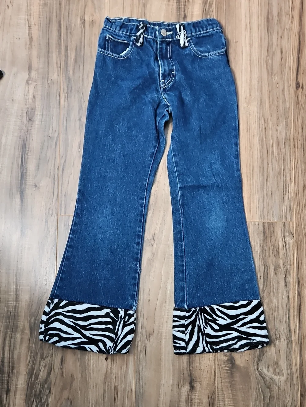 Jordache Dark Blue Kids Flared Jeans with Zebra Cuff Small